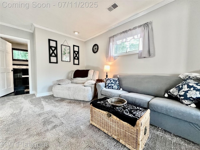 7135 Gardner Line Rd, Lexington, MI 48450 - living area featuring crown molding, plenty of natural light, and carpet flooring