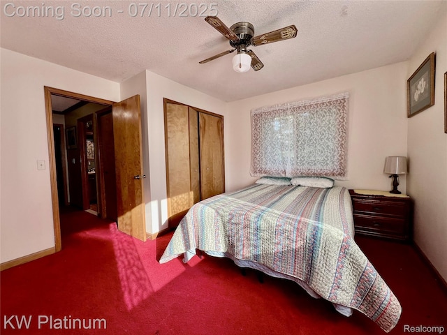 7135 Gardner Line Rd, Lexington, MI 48450 - bedroom with a closet, a ceiling fan, carpet floors, and a textured ceiling