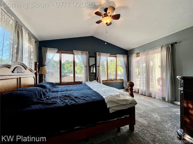 7135 Gardner Line Rd, Lexington, MI 48450 - bedroom with lofted ceiling, carpet floors, and a ceiling fan