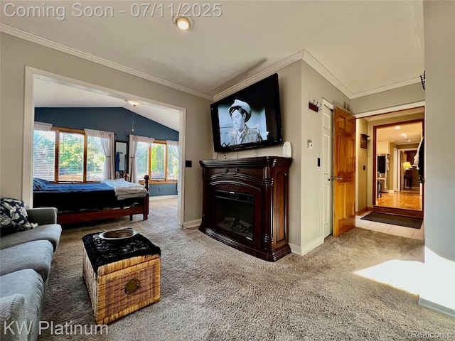 7135 Gardner Line Rd, Lexington, MI 48450 - carpeted living room with a fireplace and ornamental molding