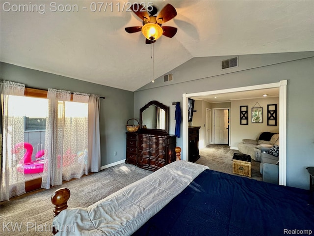 7135 Gardner Line Rd, Lexington, MI 48450 - bedroom with carpet flooring, lofted ceiling, and ceiling fan