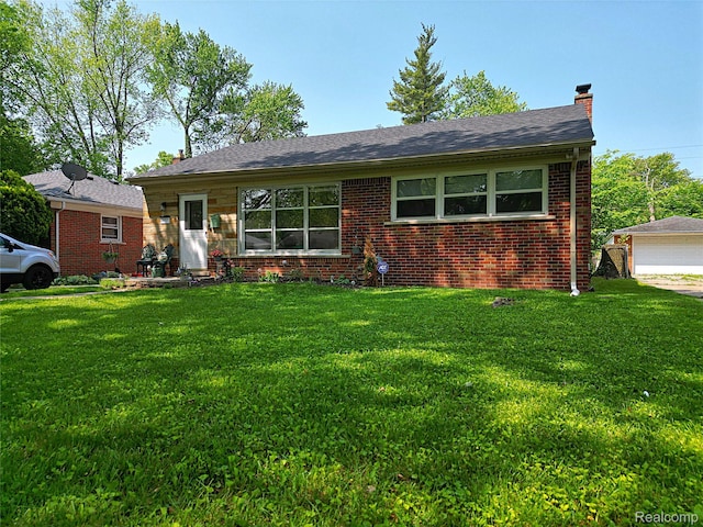 24271 Westhampton St, Oak Park, MI 48237 - view of front of home featuring a chimney, a front lawn, and brick siding