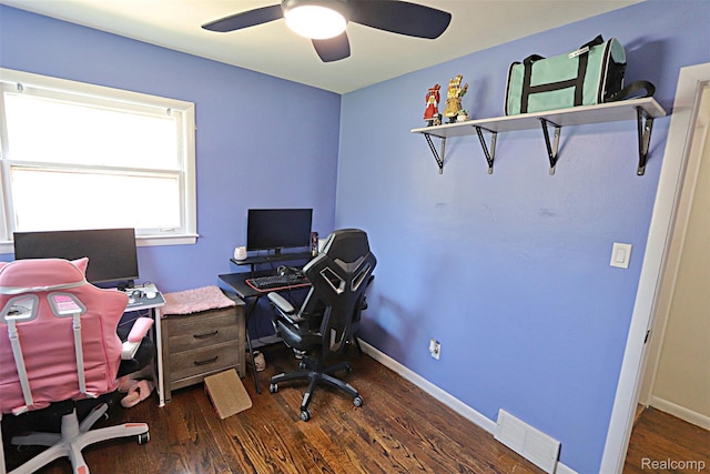 24271 Westhampton St, Oak Park, MI 48237 - office area with dark wood-style floors and ceiling fan