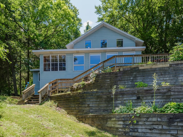 44850 Woodman Dr, Paw Paw, MI 49079 - rear view of property with stairway and a wooden deck