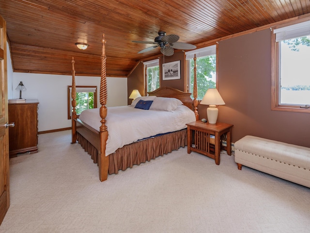 44850 Woodman Dr, Paw Paw, MI 49079 - bedroom featuring wood ceiling, multiple windows, light carpet, and lofted ceiling