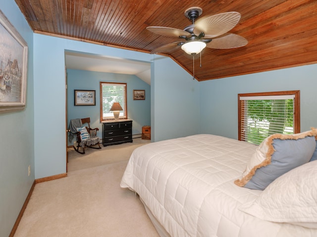 44850 Woodman Dr, Paw Paw, MI 49079 - bedroom featuring wood ceiling, carpet floors, lofted ceiling, and ceiling fan