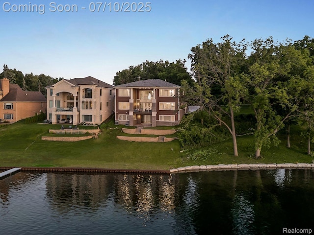 1760 Hamilton Dr, Bloomfield Hills, MI 48302 - rear view of property featuring a water view, a yard, a balcony, and stucco siding