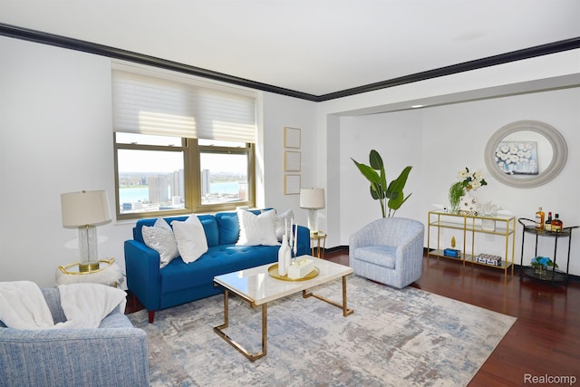 1135 Shelby St Unit 2607, Detroit, MI 48226 - living area featuring wood finished floors and ornamental molding