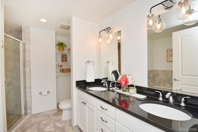 1135 Shelby St Unit 2607, Detroit, MI 48226 - full bathroom featuring a stall shower, double vanity, and recessed lighting