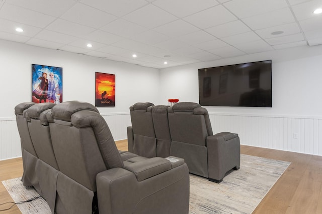 295 N Lakeshore Dr, Holland, MI 49424 - cinema room with a wainscoted wall, light wood-type flooring, a paneled ceiling, and recessed lighting