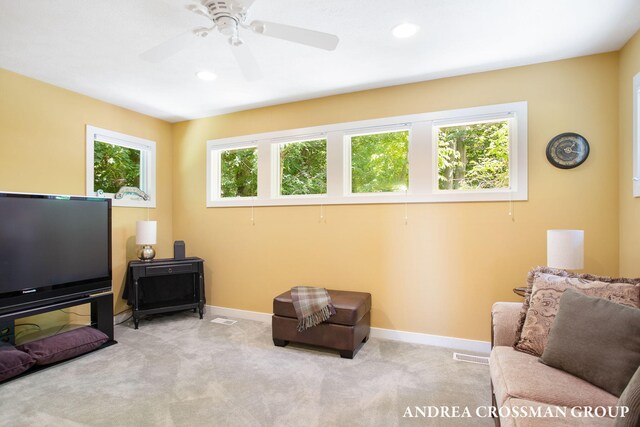 1228 Shore Crest Dr, South Haven, MI 49090 - sitting room featuring carpet, recessed lighting, and a ceiling fan