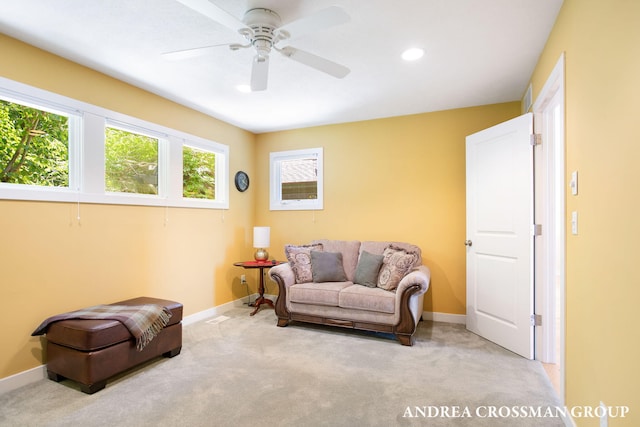 1228 Shore Crest Dr, South Haven, MI 49090 - sitting room with carpet flooring, ceiling fan, and recessed lighting