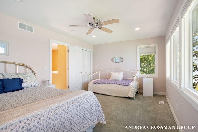 1228 Shore Crest Dr, South Haven, MI 49090 - carpeted bedroom with recessed lighting, a ceiling fan, and a closet