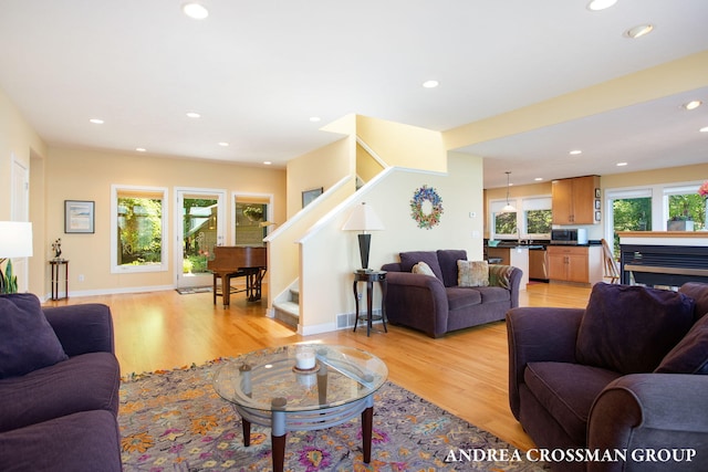 1228 Shore Crest Dr, South Haven, MI 49090 - living area with stairway, recessed lighting, and light wood-style floors