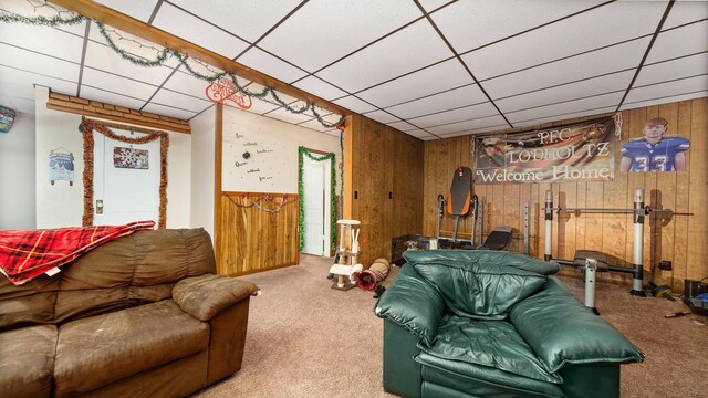 405 5th St, Evart, MI 49631 - carpeted living room with wooden walls