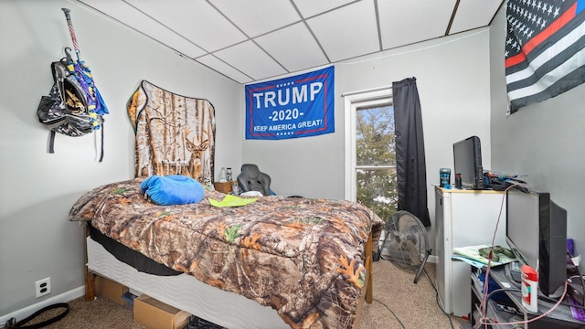 405 5th St, Evart, MI 49631 - carpeted bedroom featuring a drop ceiling and baseboards