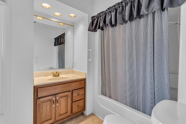 715 Ellery Ave, Jackson, MI 49202 - bathroom with vanity, shower / bath combo with shower curtain, and tile patterned floors