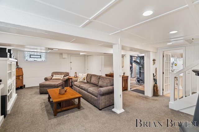 2625 Elmwood Dr, Pierson, MI 49339 - carpeted living area with stairway and recessed lighting