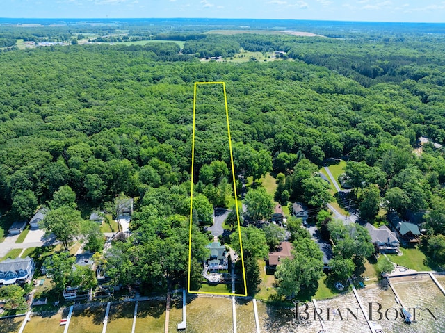 2625 Elmwood Dr, Pierson, MI 49339 - aerial perspective of suburban area with a heavily wooded area and property boundaries highlighted