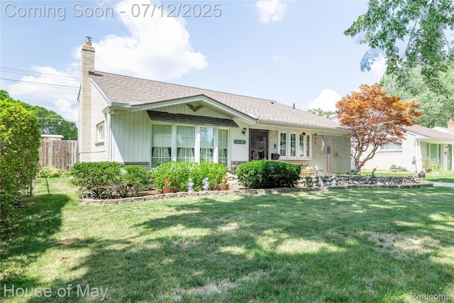 36827 Weideman, Clinton Township, MI 48035 - ranch-style house featuring a chimney, board and batten siding, and a shingled roof