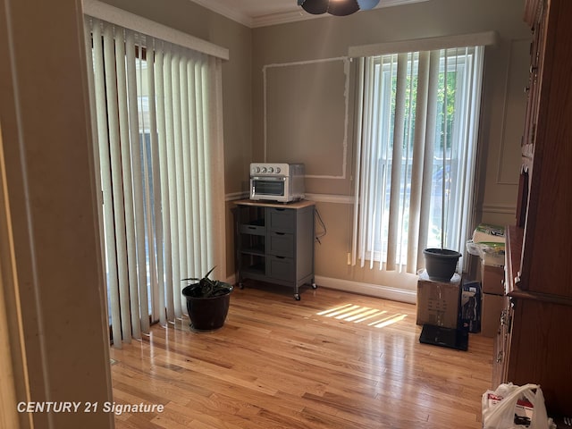 324 Pine St, Clio, MI 48420 - office area with crown molding and light wood-style flooring