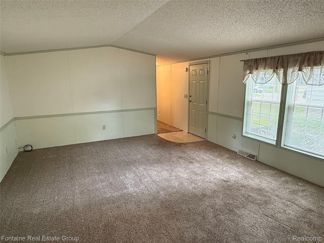 26852 Roric St, Novi, MI 48377 - carpeted empty room with a textured ceiling and vaulted ceiling
