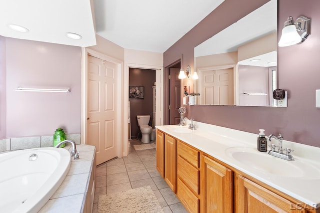 15858 Lelah Ln, Addison, MI 49220 - full bathroom featuring double vanity, a garden tub, and tile patterned floors
