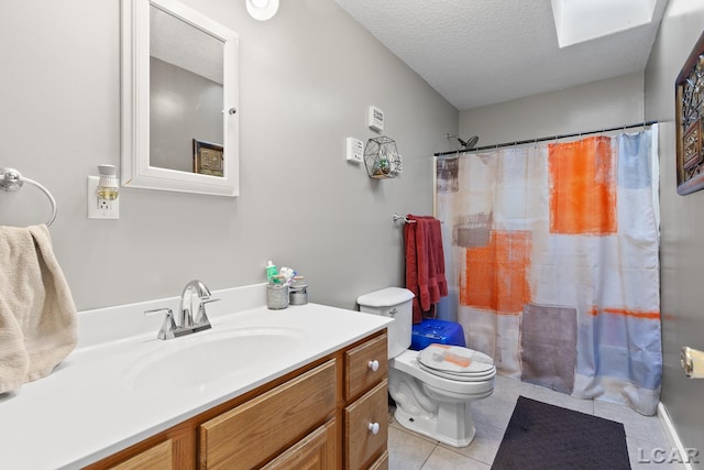 15858 Lelah Ln, Addison, MI 49220 - bathroom with vanity, tile patterned floors, a textured ceiling, and a shower with curtain