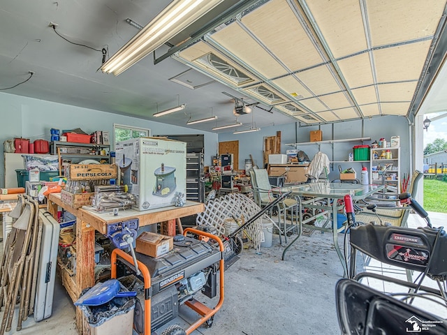 12388 N Suder Rd, La Salle, MI 48145 - garage featuring a garage door opener and a workshop area