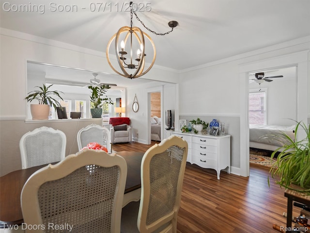 30 Beebe St, Lake Orion, MI 48362 - dining area featuring a chandelier, wood finished floors, a ceiling fan, and crown molding