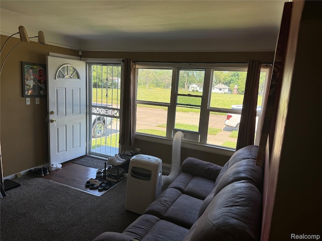 19361 Lindsay St, Detroit, MI 48235 - living room featuring dark colored carpet and plenty of natural light