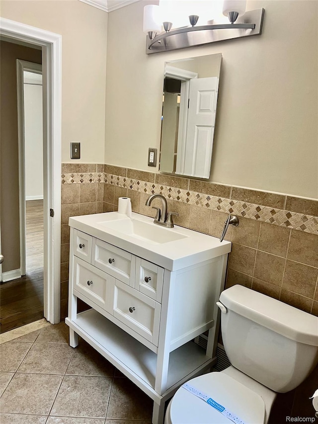1992 Griffith Ave, Berkley, MI 48072 - half bath featuring tile walls, vanity, tile patterned flooring, and a wainscoted wall