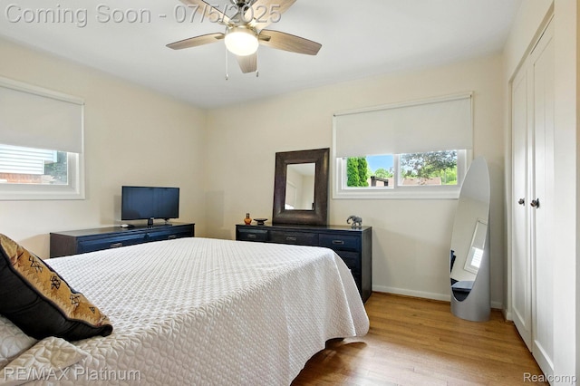 11634 Spicer Dr, Plymouth, MI 48170 - bedroom featuring multiple windows, wood finished floors, and a ceiling fan