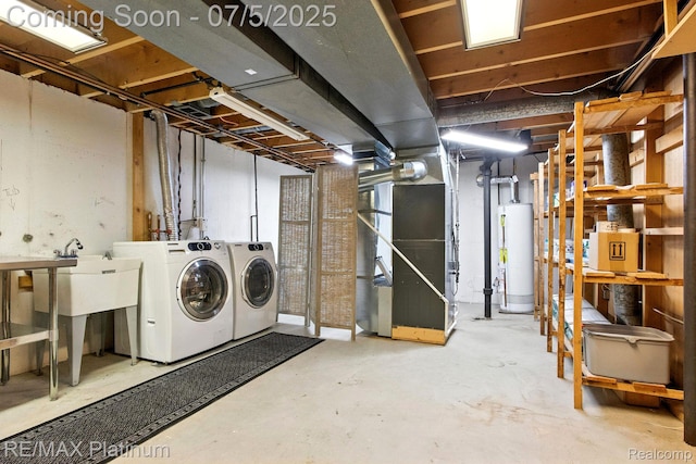 11634 Spicer Dr, Plymouth, MI 48170 - unfinished basement with heating unit, water heater, and independent washer and dryer