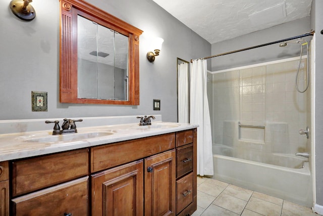 721 Foote St, Charlotte, MI 48813 - bathroom with double vanity, shower / bath combo, and tile patterned floors
