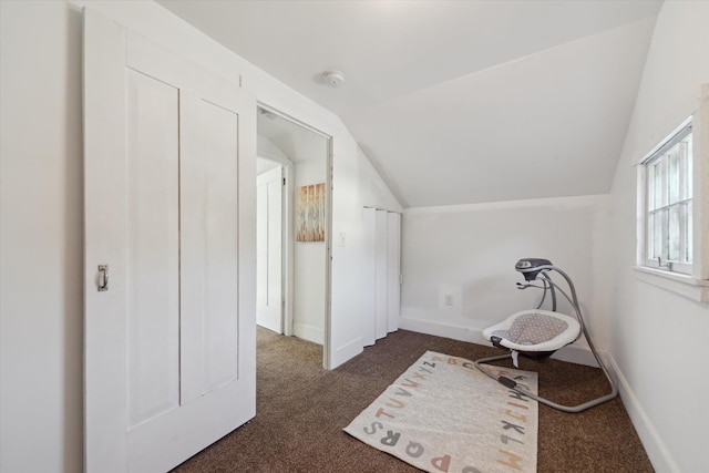 334 N Hickory St, Owosso, MI 48867 - living area with dark carpet and vaulted ceiling