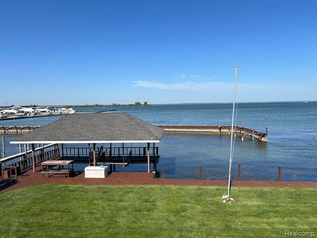 32241 N River Rd, Harrison Township, MI 48045 - dock with a water view and a yard