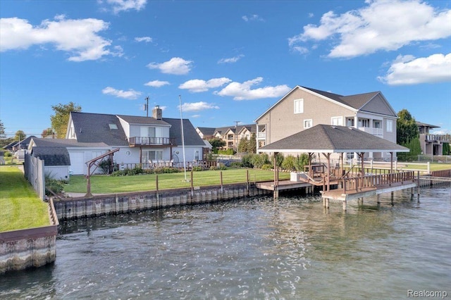 32241 N River Rd, Harrison Township, MI 48045 - dock with a water view, a residential view, and a yard