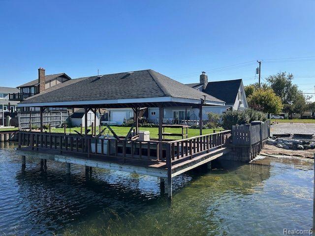 32241 N River Rd, Harrison Township, MI 48045 - dock featuring a gazebo, a yard, and a water view