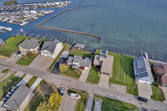 32241 N River Rd, Harrison Township, MI 48045 - aerial view of property and surrounding area with a nearby body of water, numerous boat docks, and nearby suburban area