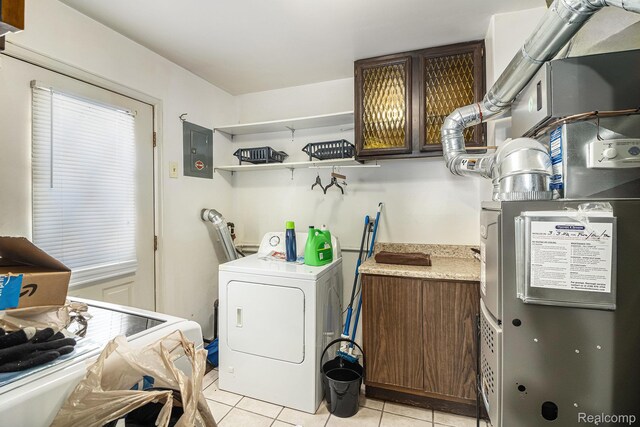 8476 Robindale Ave, Dearborn Heights, MI 48127 - laundry room with washer / clothes dryer, light tile patterned flooring, heating unit, and electric panel