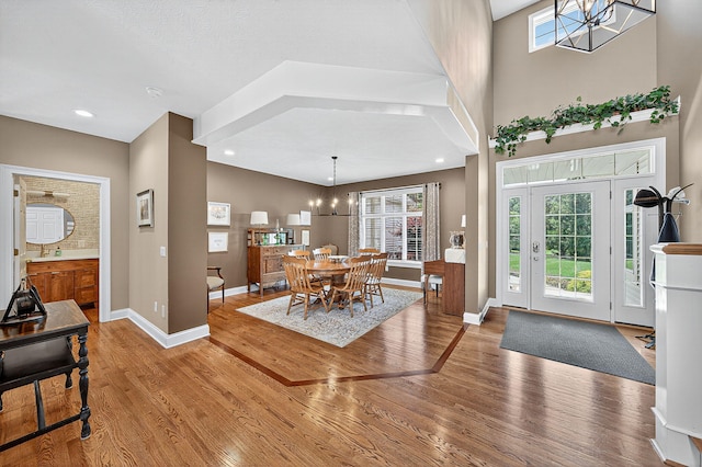 29750 Edwards Way, Niles, MI 49120 - dining area featuring a chandelier, light wood-type flooring, plenty of natural light, and recessed lighting