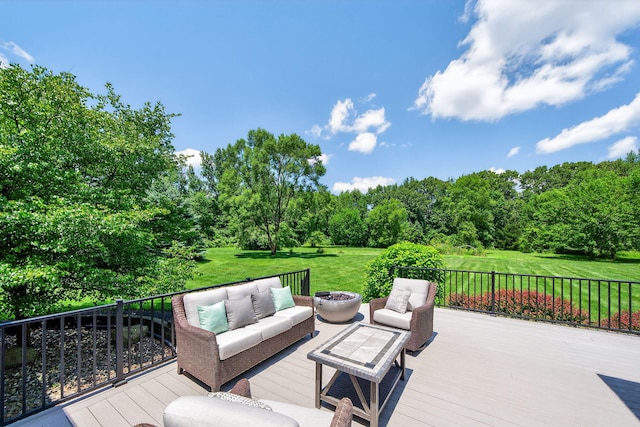 29750 Edwards Way, Niles, MI 49120 - deck with an outdoor hangout area, a lawn, and view of scattered trees