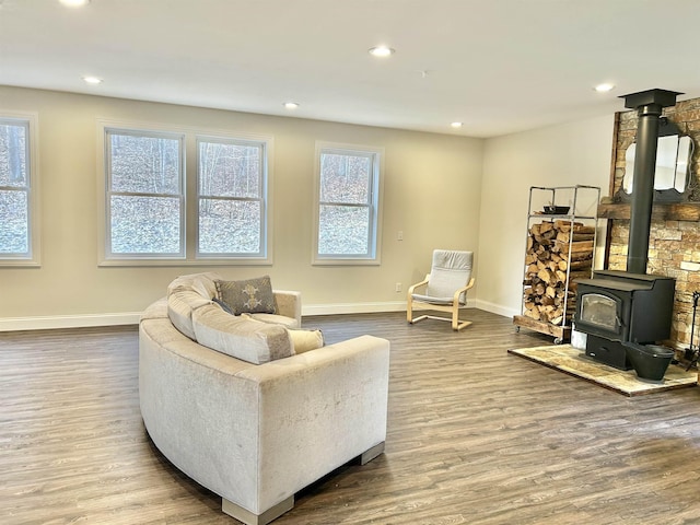 457 N Garfield, Traverse City, MI 49696 - living room with a wood stove, wood finished floors, and recessed lighting