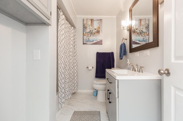 2314 Hand Rd, Niles, MI 49120 - full bath with vanity, marble look tiles, ornamental molding, and shower / bath combination with curtain