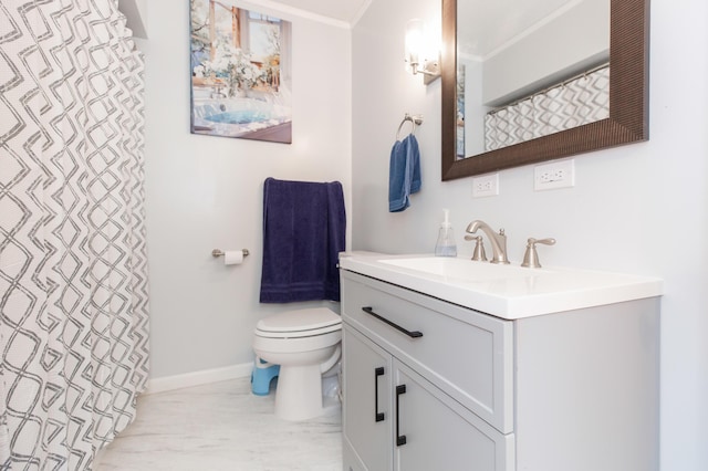 2314 Hand Rd, Niles, MI 49120 - bathroom with vanity, ornamental molding, and curtained shower