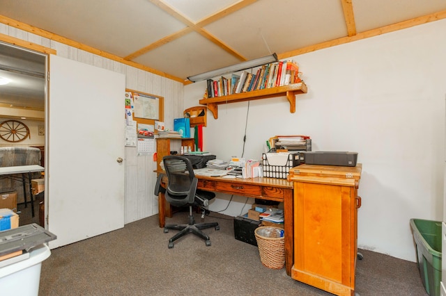 2314 Hand Rd, Niles, MI 49120 - carpeted home office featuring wood walls