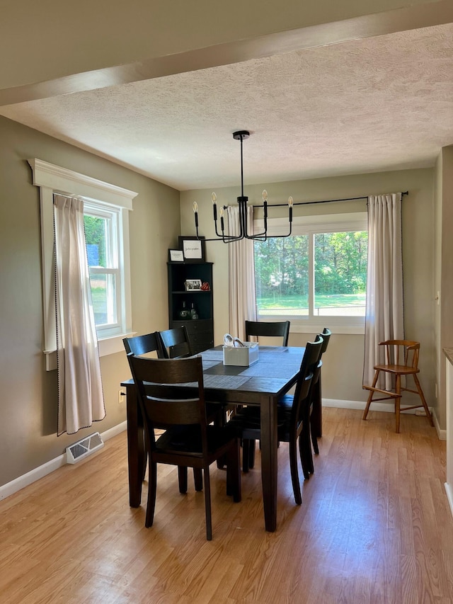 7220 W 64th St, Fremont, MI 49412 - dining space featuring a chandelier, light wood-style floors, and a textured ceiling