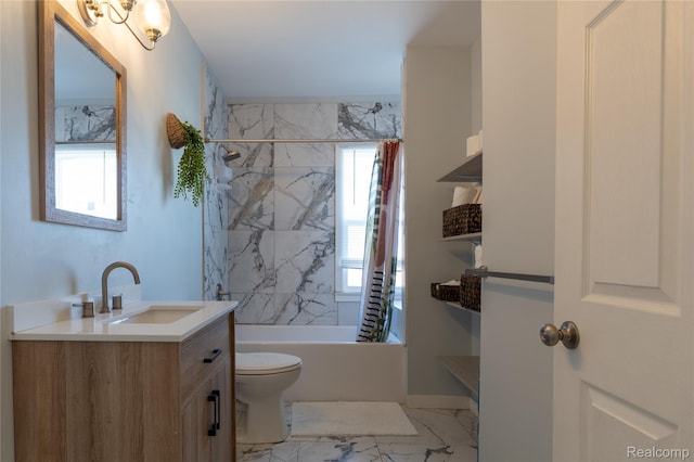 2547 Sheridan St, Detroit, MI 48214 - bathroom with vanity, marble look tiles, and tub / shower combination