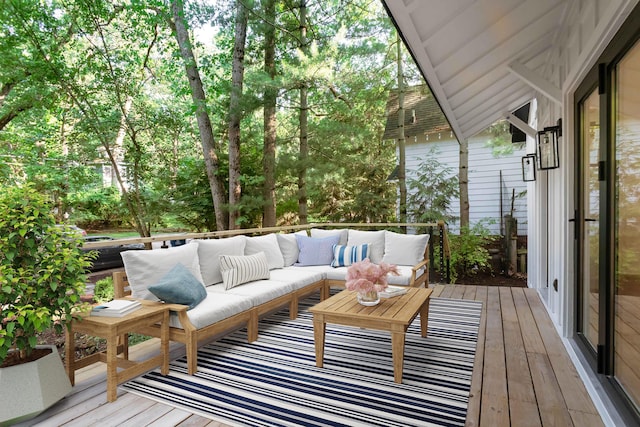 4046 Hillside Trl, New Buffalo, MI 49117 - wooden deck featuring outdoor lounge area